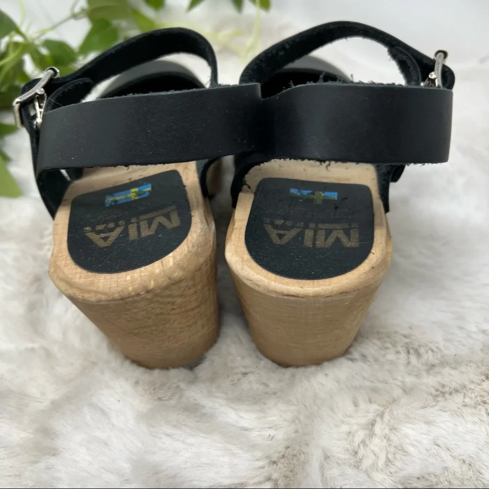 MIA Abba Clog Sandals black Brown Size wooden 39 US 9 - Picture 5 of 12